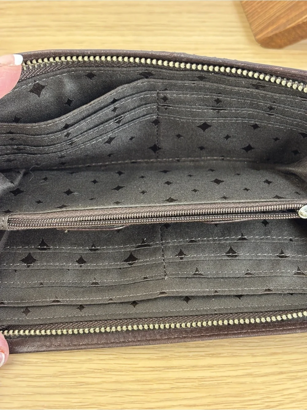 Y2K Fossil Key-Per Canvas Diamond Geometric Black/Brown Zip Around Wallet‎